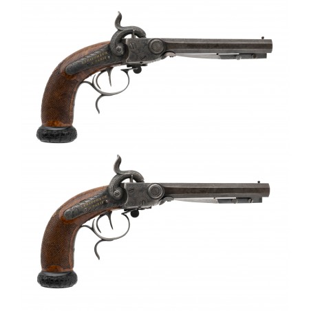 Very Fine Pair of LeFacheaux Double Barrel Pistols W/ Flip Bayonets (AH6171)