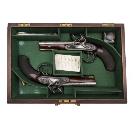 Very Fine Cased Double Barrel Flintlock Pistols by E Bond (AH8478)