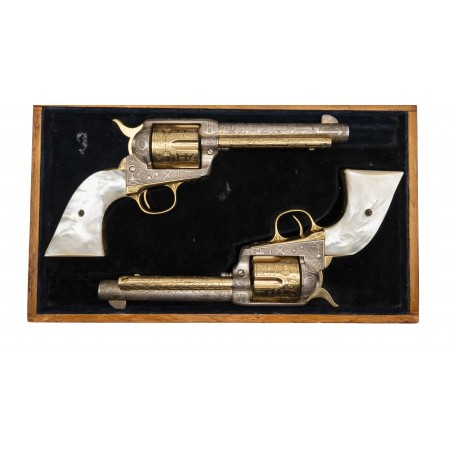 Cased Pair of Cattle Brand Engraved Colt Single Armies (C19529)