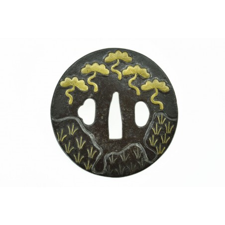 Iron Tsuba Foliage Motif with Figures (MGJ46)