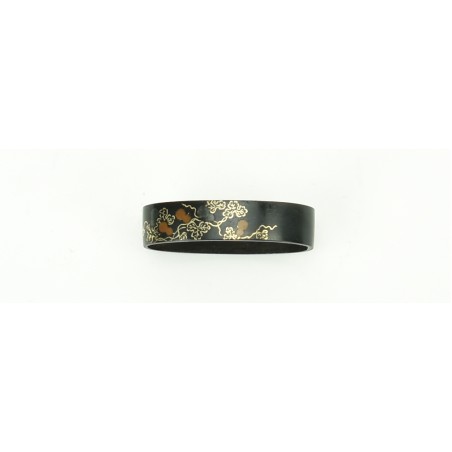 Shakudo Kinko Fuchi Kashira decorated with gourds on a unit with gold, silver, and copper highlights (MGJ120)