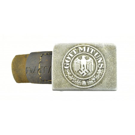 German WWII Wermachtt Gott Mit Uns Aluminum Belt Buckle with Leather Tag (MM1224)