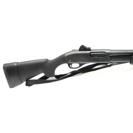 Remington 870 12 gauge shotgun with ghost ring sights, sidesaddle and recoil reducing stock. Very good condition. (s4153)