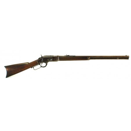 Winchester Model 1873 32-20 caliber rifle with 30% blue on frame. the barrel has blue-brown patina. (w1089)