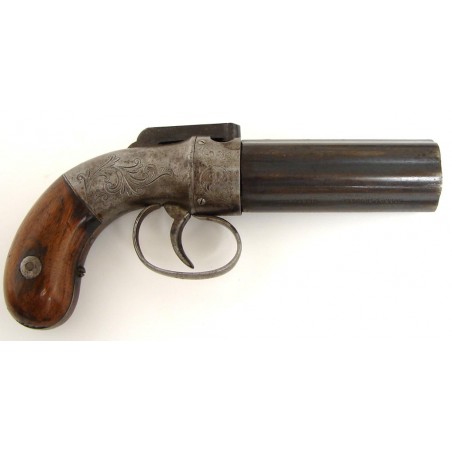 Allen & Thurber Worcester Production pepperbox. Engraved nipple shield and frame, 75-80% blue. Very good grips. (ah2437)