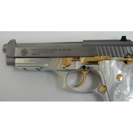 Taurus PT92 AFS 9mm Para caliber pistol. Gold and pearl with pearlite grips. New. (pr9186)