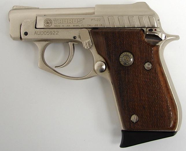Taurus PT-22 .22 LR caliber pistol. Nickel plated pocket pistol in 