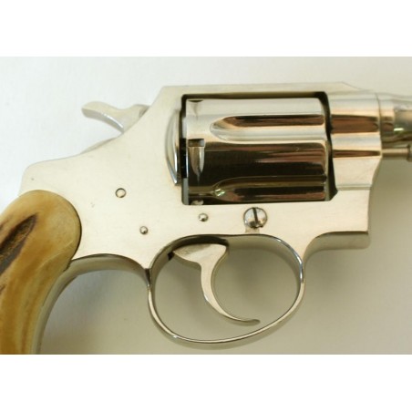 Colt Detective Special 38 caliber nickel plated revolver with stag grips. (c1076)