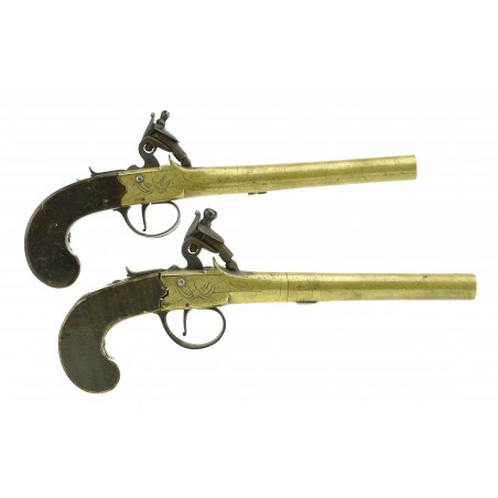 Pair of British Brass Barrel Pistols Converted from Flintlocks. (AH5391)