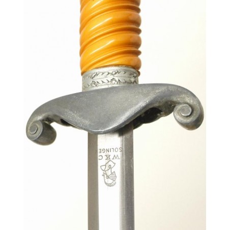 German Army Officer dagger WWII by WKC with portepee. Excellent blade with orange handle. Nice original dagger. (mew591)