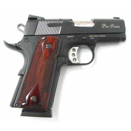 Smith & Wesson SW1911 PS .45 ACP caliber pistol. 3" sub-compact with night sights and wood grips. Excellent condition. (PR19363)