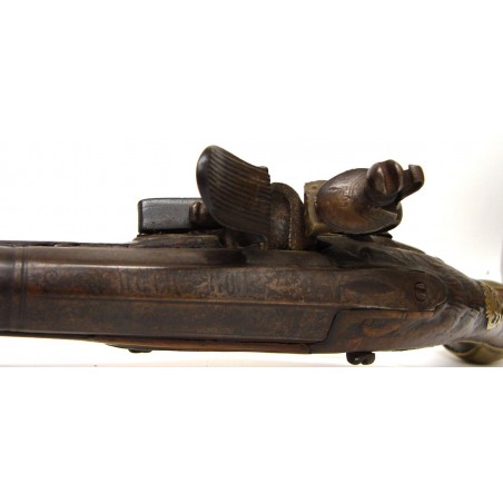 European style flintlock pistol of Mediterranean manufacturing. Unmarked except for smoothing on the top of the barrel, which co (ah2500)