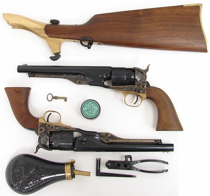 U.S. Cavalry 200th Anniversary Colt 2-gun set. Cased pair of 1860 Army black  powder revolvers with one buttstock and accessories (com824)