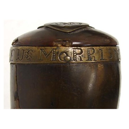 Beautiful Old Scottish Snuff Mull inscribed on lid Andrew Morris 1806. Has brass heart on lid with initials AM. Very nice ti (cur265)