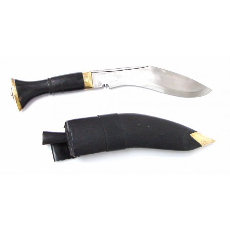 Nepalese Kukri. Non military marked Kukri. 8 1/2" carbon steel blade is very sharp and has Brass fittings and Water Buffalo Horn (K1205)