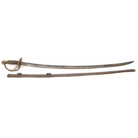 U.S. Model 1860 Cavalry sabre made by Ames. Leather and wire wrap missing from hilt. Scabbard has very minor dents. Scabbard is  (sw882)