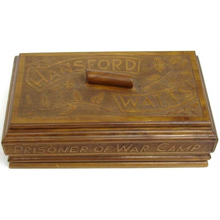 Unusual Hand Carved Box by a German prisoner of war for an American G.I. Box is carved Prisoner of War Camp Tonkawa Oklahoma 19 (mm547)