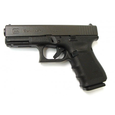 Glock 19 Generation 4 9mm caliber pistol. With fixed sights, rail, interchangeable backstraps, and three magazines. New. (PR19902)