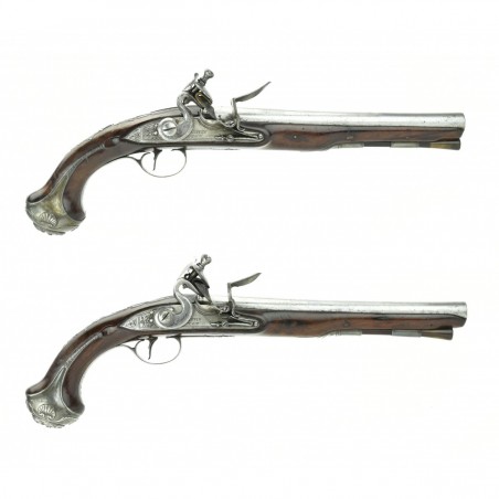 Pair of Georgian Period Silver Mounted English Officers Pistols by Griffin & Tow of London (AH5628)