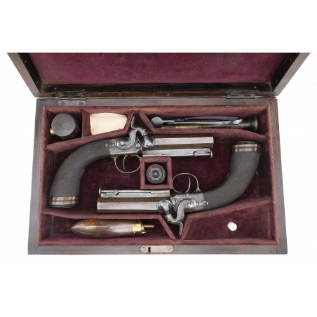 Exquisite Cased Pair of Gentleman's Traveling Pistols (AH6374)