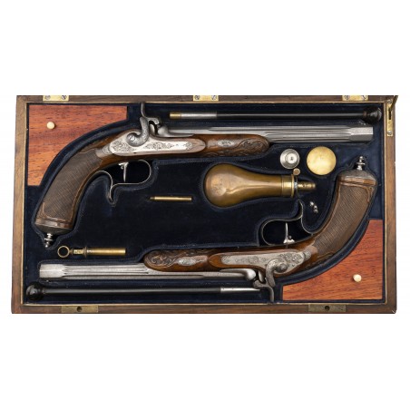 Cased Pair of Percussion German Dueling Pistols by G. Noack in Berlin .50 Cal (AH6773)