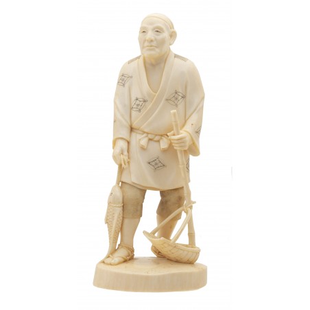 Japanese Hand-Crafted Ivory Fisherman Statuette (J470)
