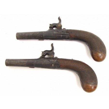 English pair of box lock folding trigger percussion pistols (AH2461)