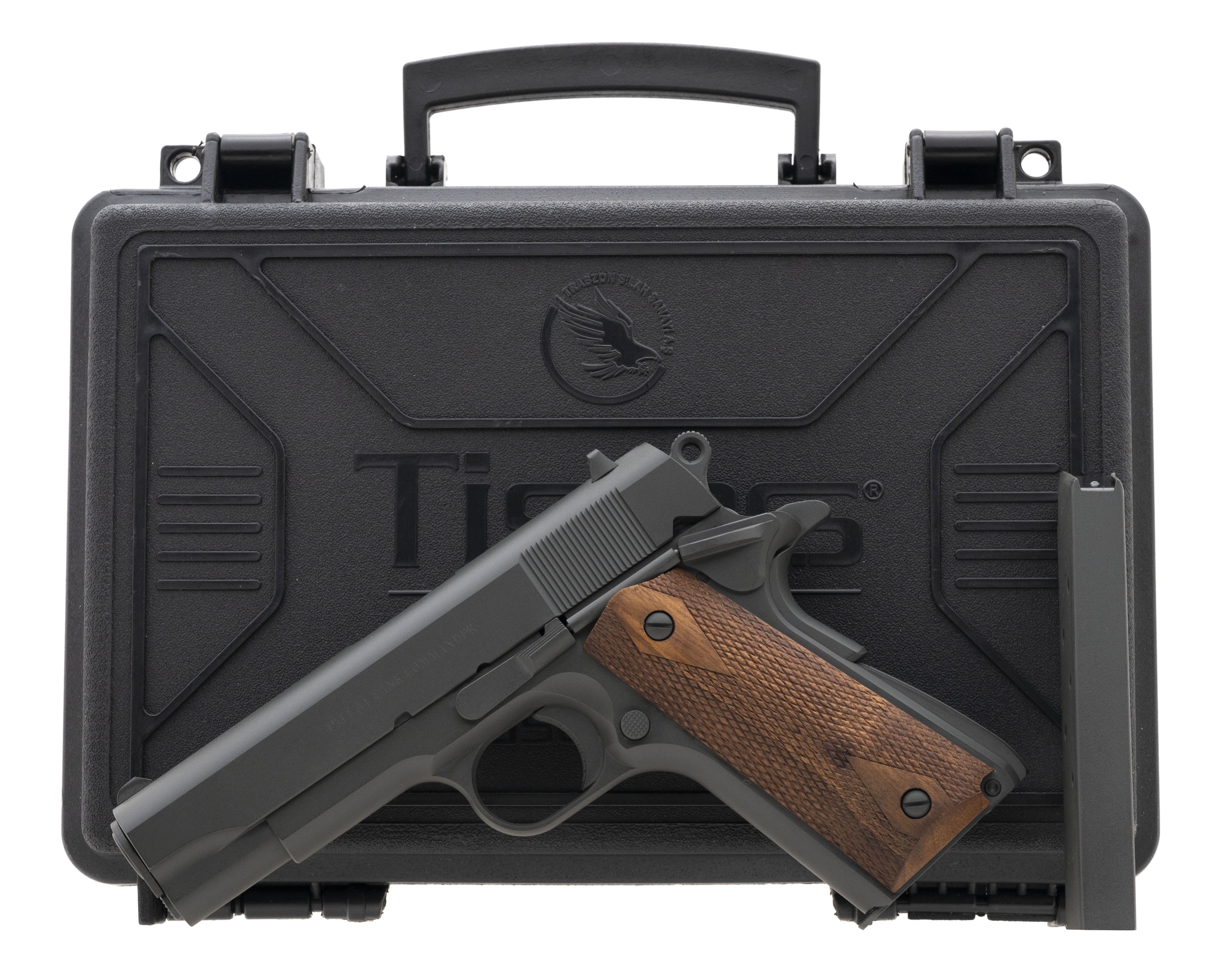 Parkerized commander sized 1911 with 4.25" barrel, fixed iron sights, ...