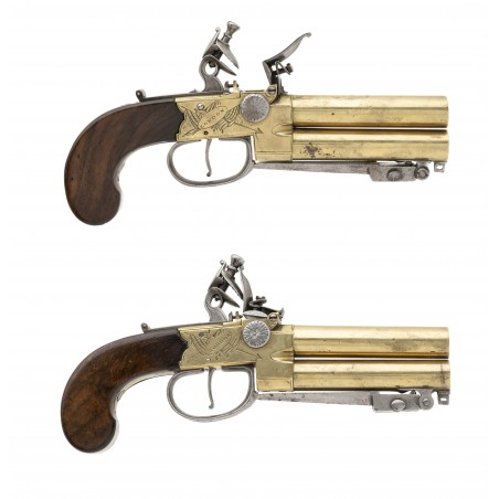 Beautiful Pair of Box Lock Double Barrel Pistols w/ Flip Bayonets by Twigg (AH8182)