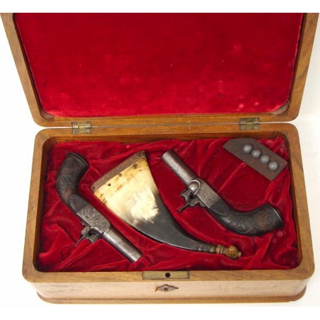Pair of French box lock percussion muff pistols.  (AH2574)