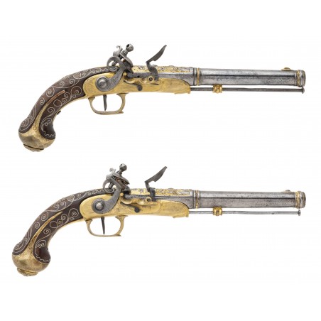 Very Unique pair of French Queen Anne Style Flintlock Pistols (AH8185)